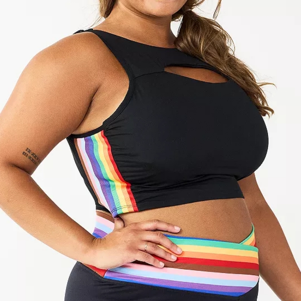 Juniors SO Rainbow-Striped Sporty Cutout Bra Size Large